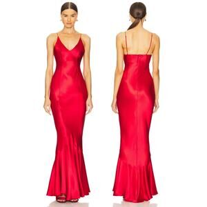 Retrofete Rosalia Maxi Dress Satin Party Formal Gala Prom Hoco Statement Red XS